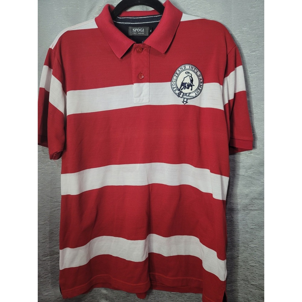 Spogi Jeans International Garment Y2K Polo Shirt Red & white Stripes Collar XL
